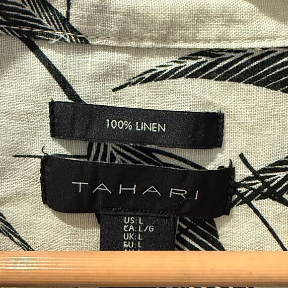 Tahari Tropical Leaf Pattern 100% Linen button down Shirt size Large - Picture 2 of 9